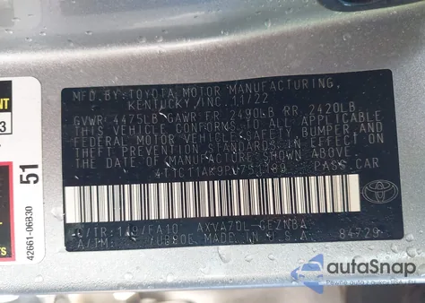 2023 Toyota Camry Le из США, поврежденный, VIN 4T1C11AK9PU751189